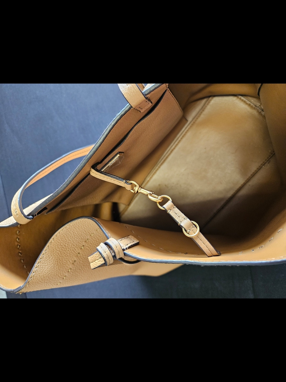 Tory Burch Camel Leather Tote with Tassel Charm - Picture 7 of 9